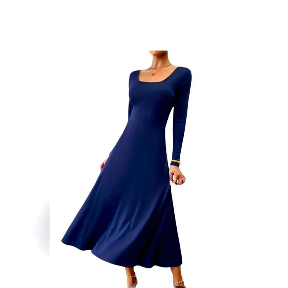 New‎ Navy Blue Knit Figure Flattering Dress - Picture 1 of 5